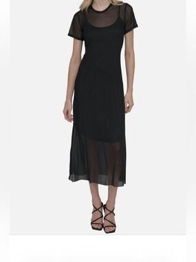 NWT Size 4 DKNY Black Sheer Mesh Dress